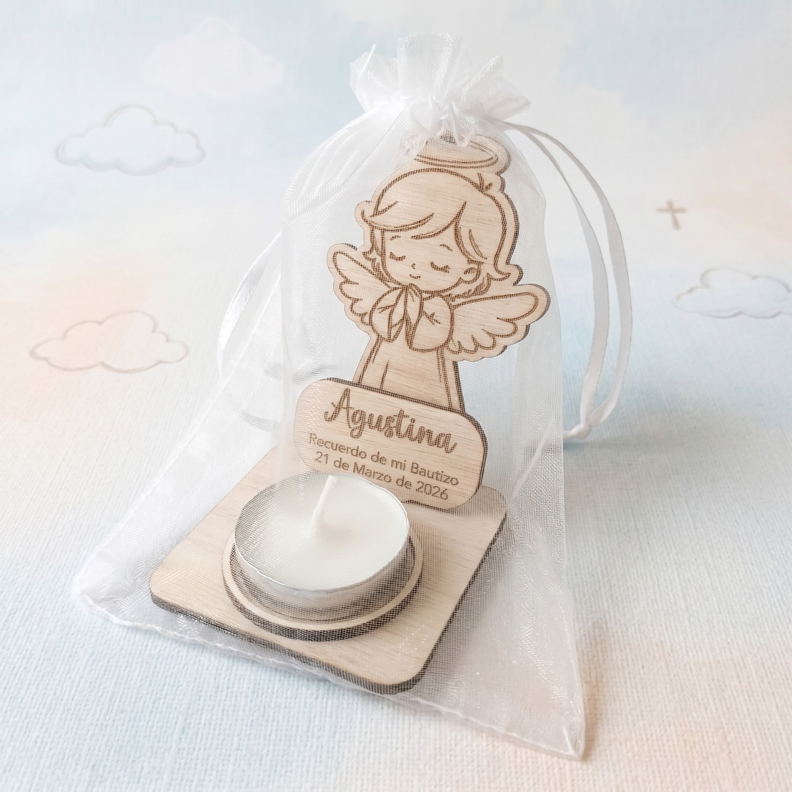 Portavela Bautizo Personalizado en Madera - Imagen 3
