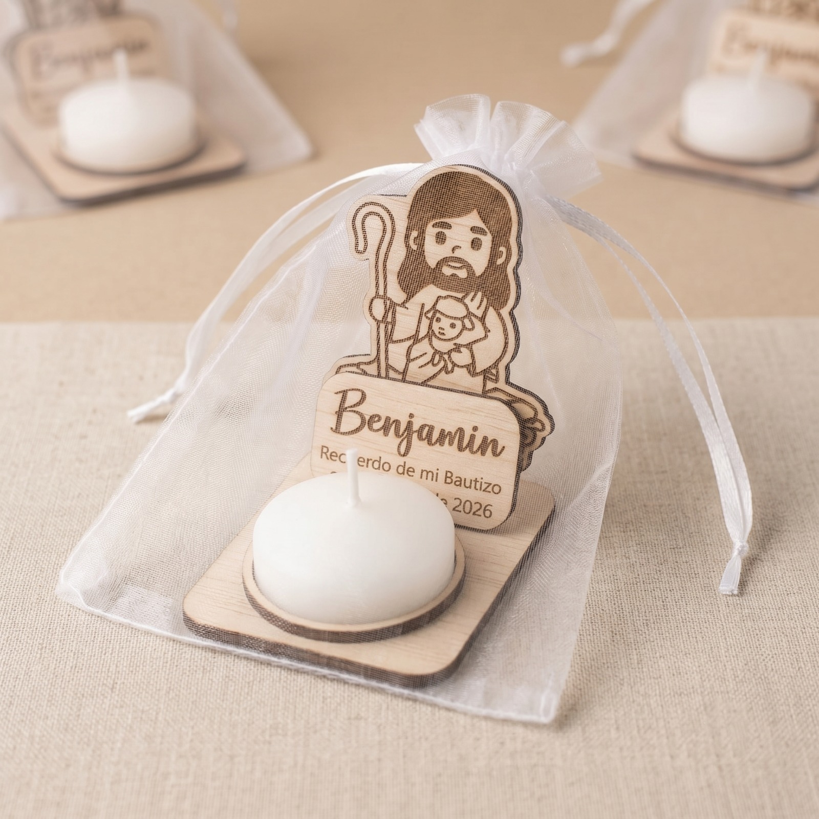 Portavela Bautizo Personalizado en Madera - Imagen 2